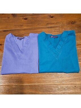 Greentown Women's Set Of 2 Short Sleeved Scrub Tops In Teal & Purple, Small